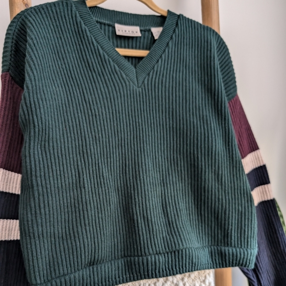 Vintage Colour Block Ribbed V-Neck Sweater - Picture 7 of 8